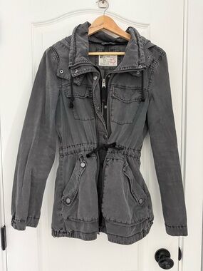 Garage Gray Washed Hooded Utility Jacket - medium